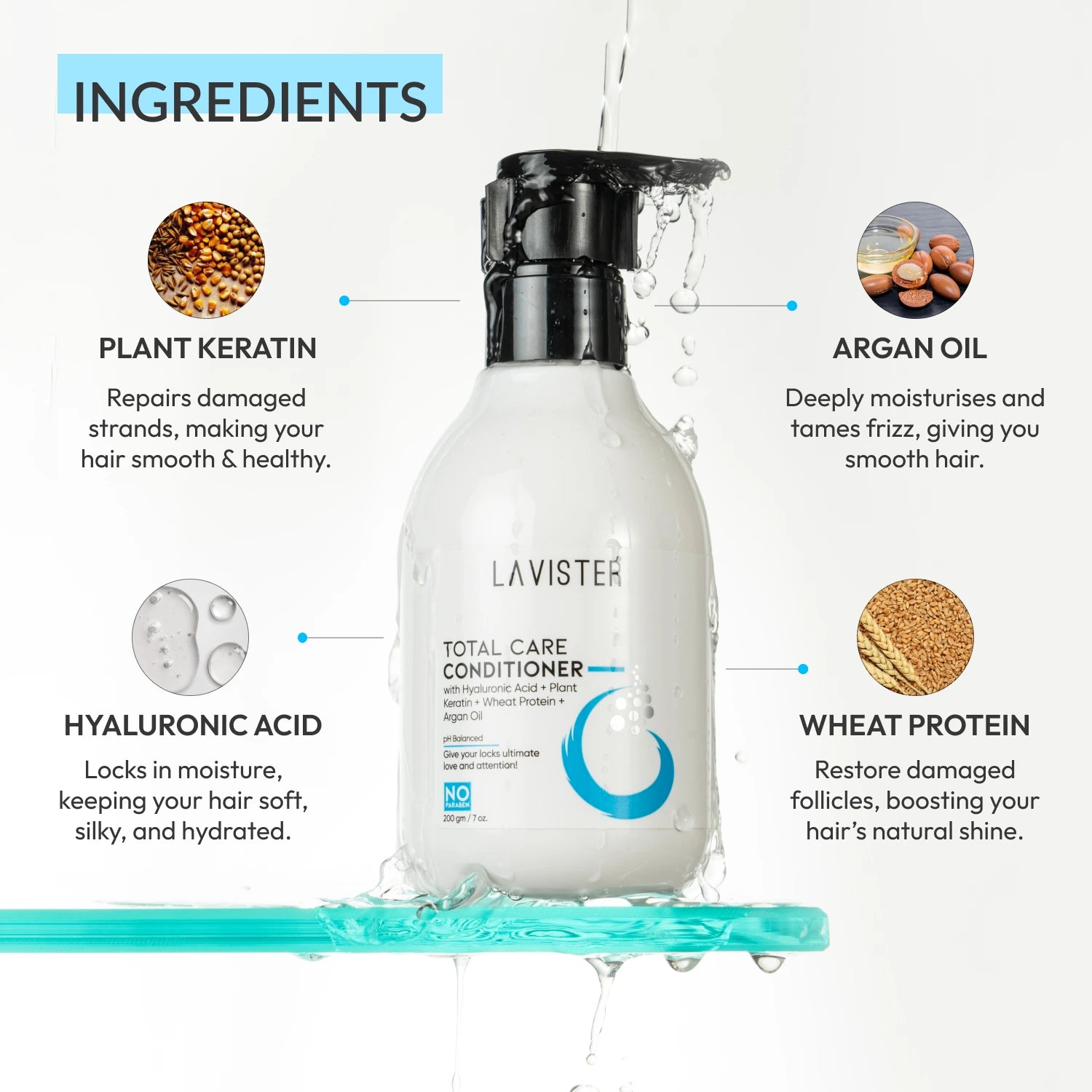 High-Quality & Premium Total Care Conditioner with Plant Keratin & Argan Oil. Order today at Lavister.